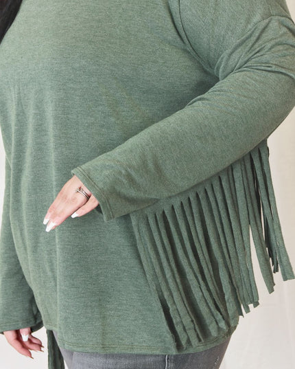Celeste Full Size Fringe Detail Long Sleeve Top