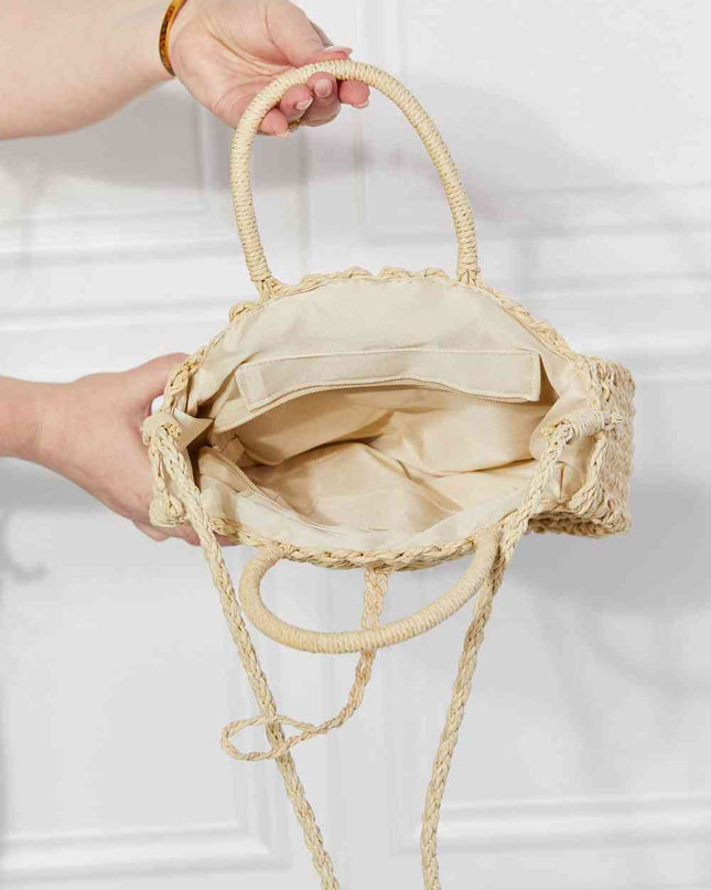 Justin Taylor Feeling Cute Rounded Rattan Handbag in Ivory