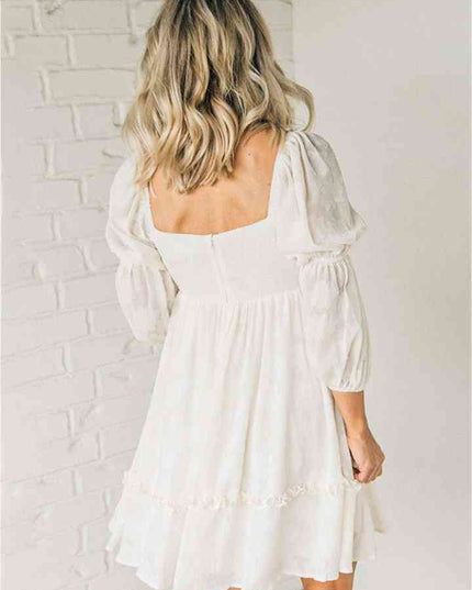 Square Neck Long Sleeve Mini Dress