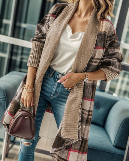 Plaid Open Front Long Sleeve Cardigan