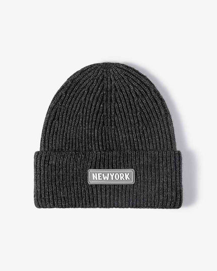 NEWYORK Patch Rib-Knit Cuffed Beanie