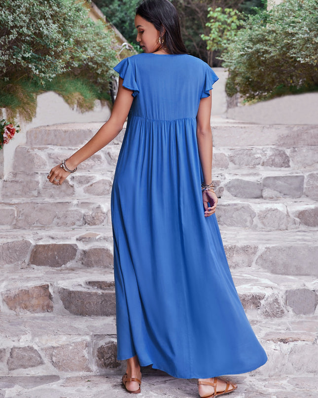 Tie Neck Cap Sleeve Maxi Dress