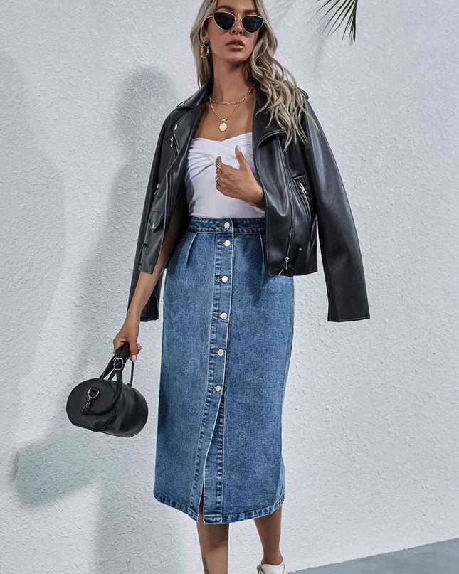 Button Down Denim Skirt