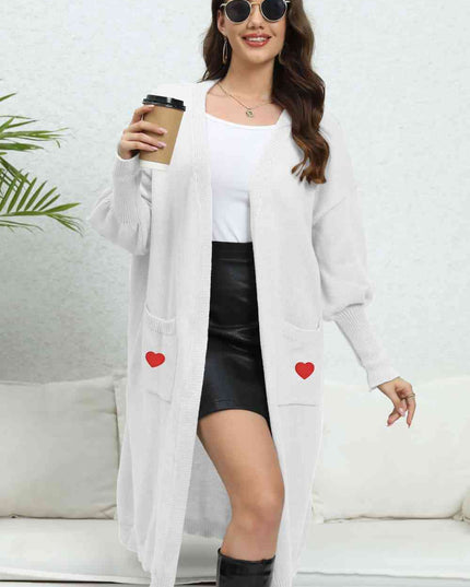 Lantern Sleeve Open Front Pocketed Cardigan