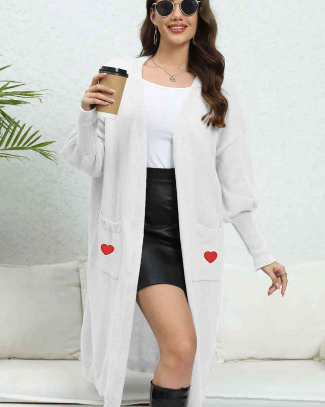 Lantern Sleeve Open Front Pocketed Cardigan