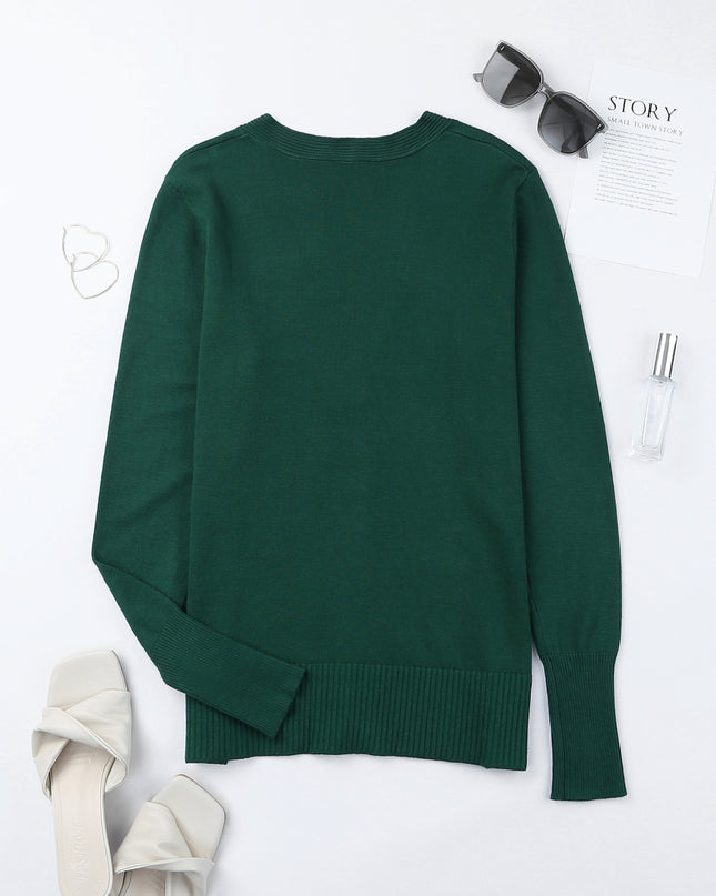 V-Neck Long Sleeve Button-Down Cardigan