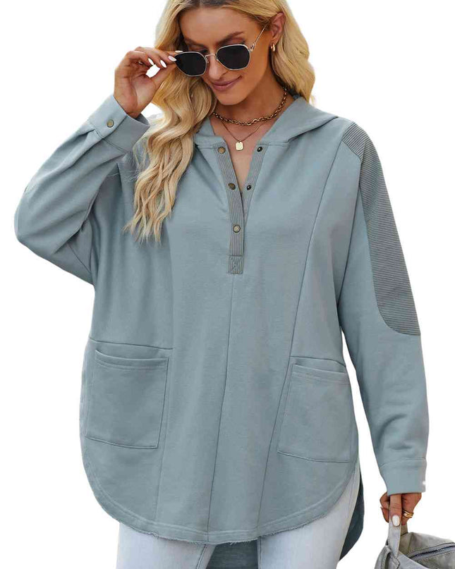 Long Sleeve Buttoned Hoodie with Pockets