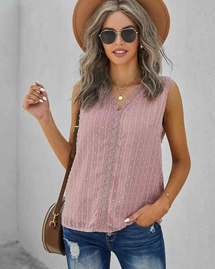 Swiss Dot Lace Detail Plunge Tank