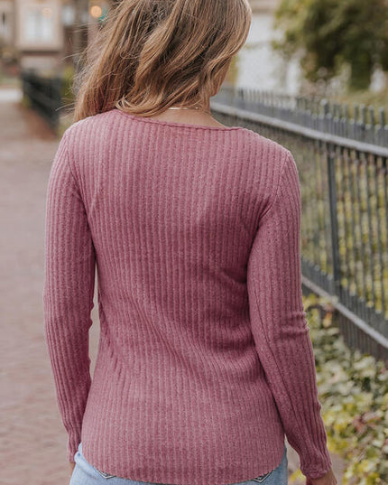 Ribbed Lace Detail Long Sleeve Knit Top