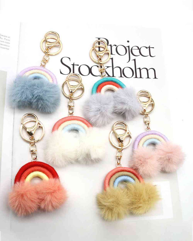 Assorted 4-Pack Rainbow Pom Pom Keychain