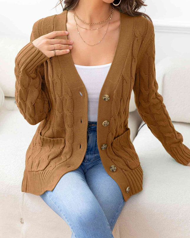 Button Down Cable-Knit Cardigan