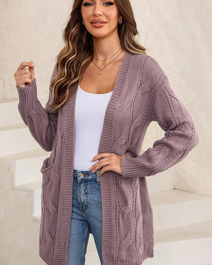 Cable-Knit Dropped Shoulder Slit Cardigan