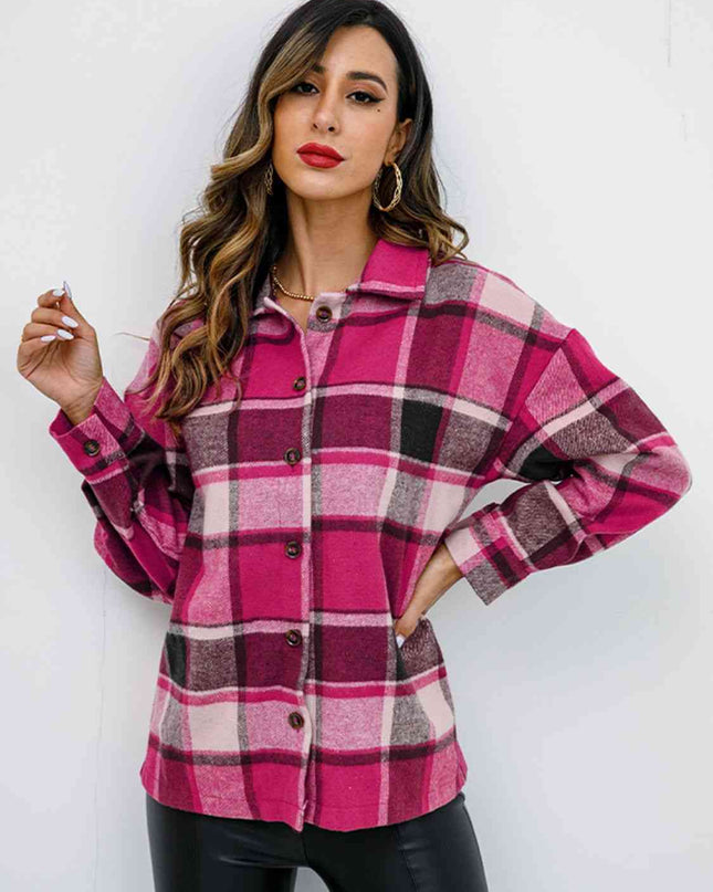 Plaid Button Up Collared Neck Jacket