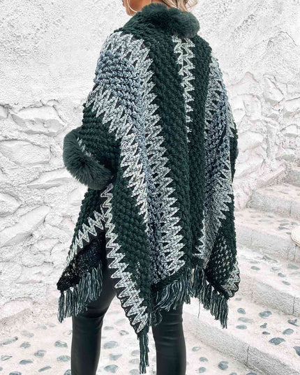 Striped Fringe Hem Poncho