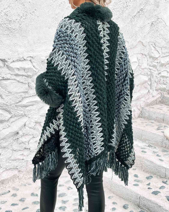 Striped Fringe Hem Poncho