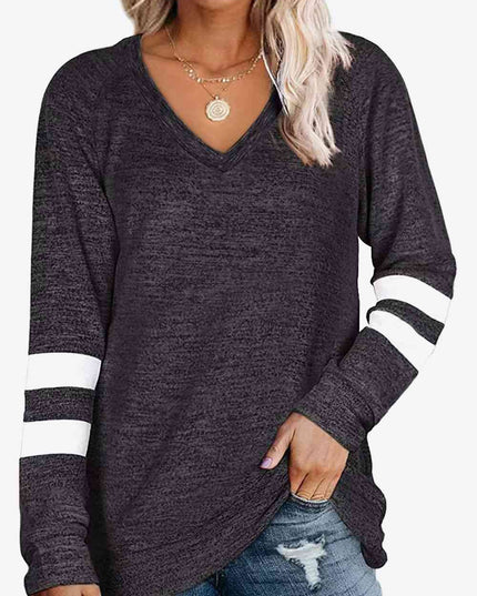 Striped Contrast Raglan Sleeve Top