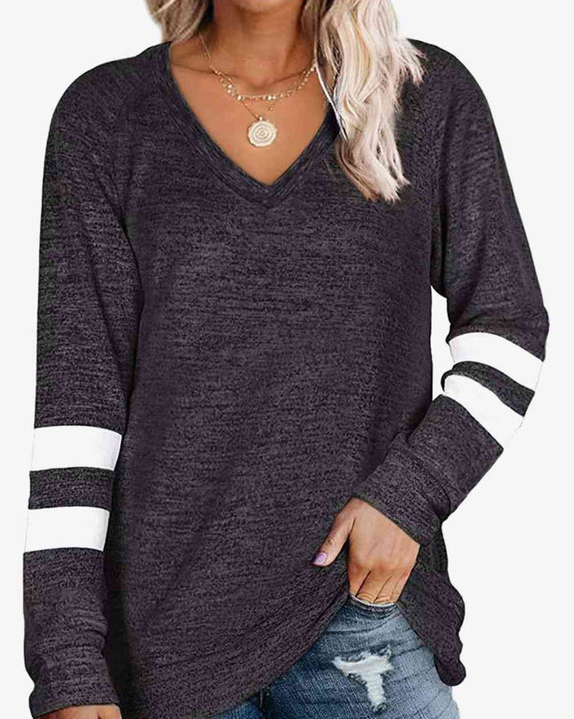 Striped Contrast Raglan Sleeve Top