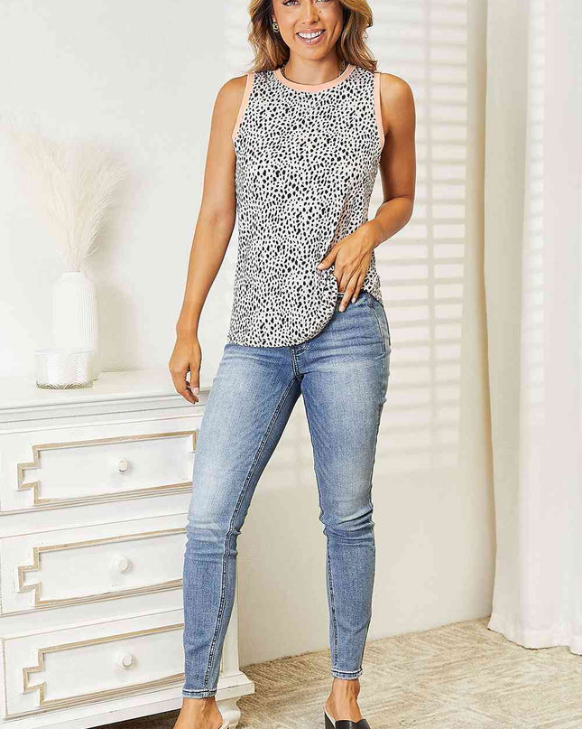 Double Take Printed Round Neck Tank