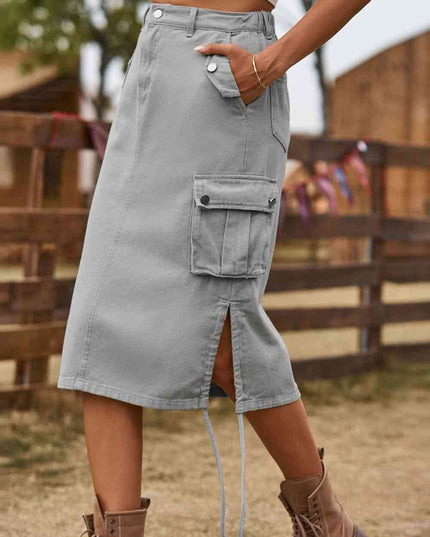 Drawstring Denim Cargo Skirt