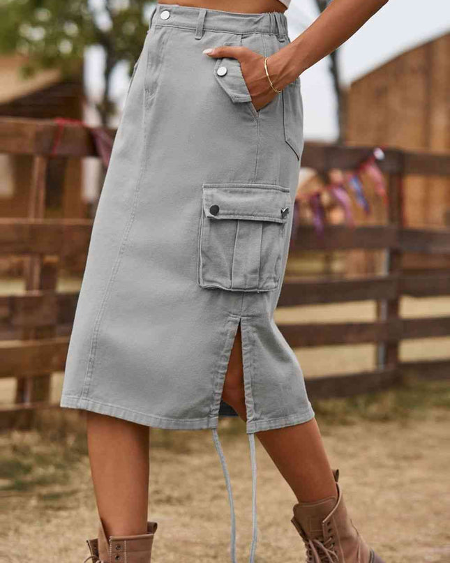 Drawstring Denim Cargo Skirt
