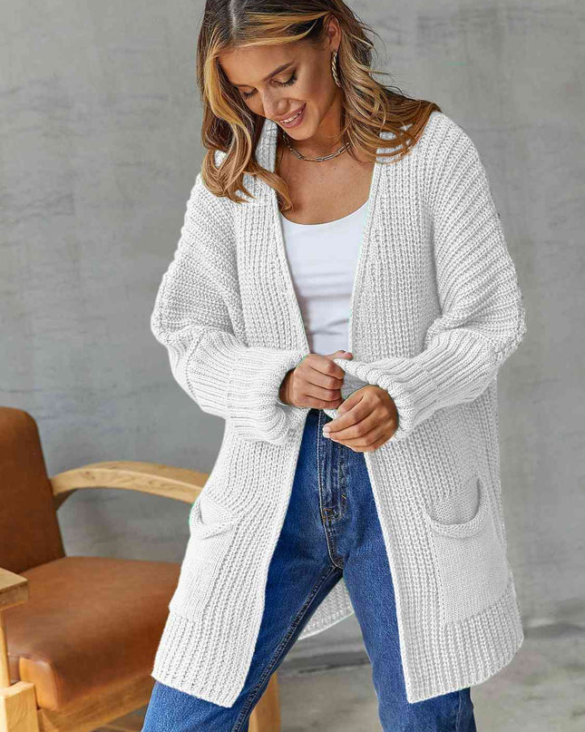Open Front Long Sleeve Cardigan with Pockets