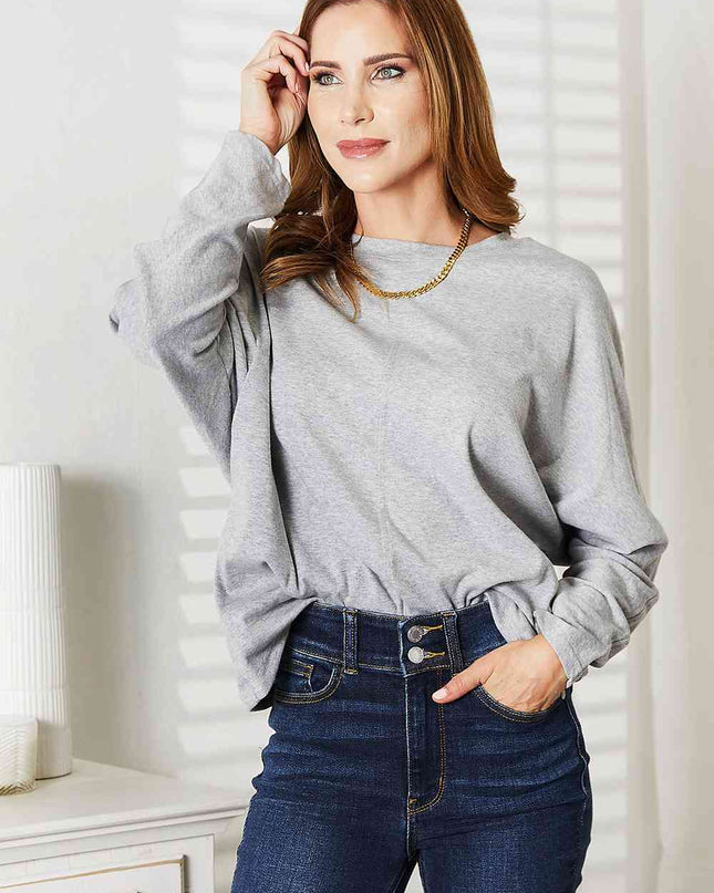 Double Take Seam Detail Round Neck Long Sleeve Top