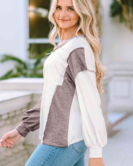 Color Block Exposed Seam Blouse