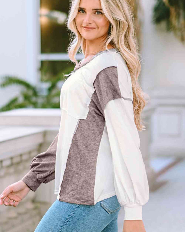 Color Block Exposed Seam Blouse