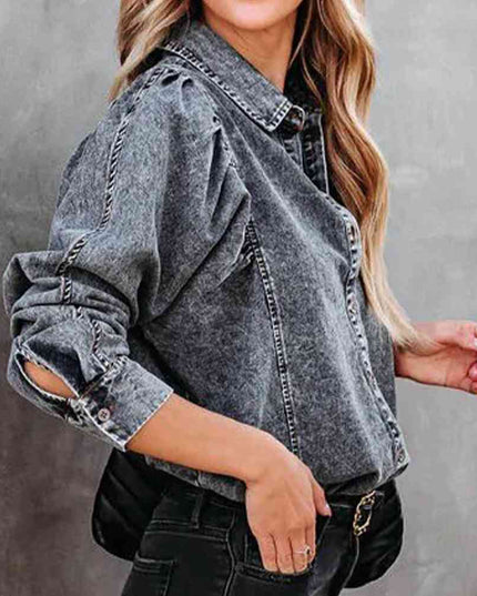 Collared Neck Buttoned Denim Shirt