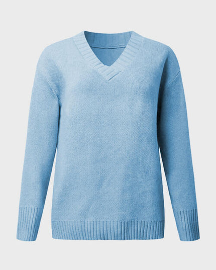 V-Neck Long Sleeve Knit Top