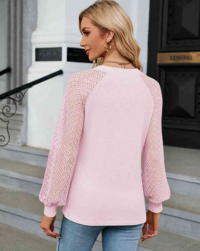 Notched Neck Raglan Sleeve Blouse