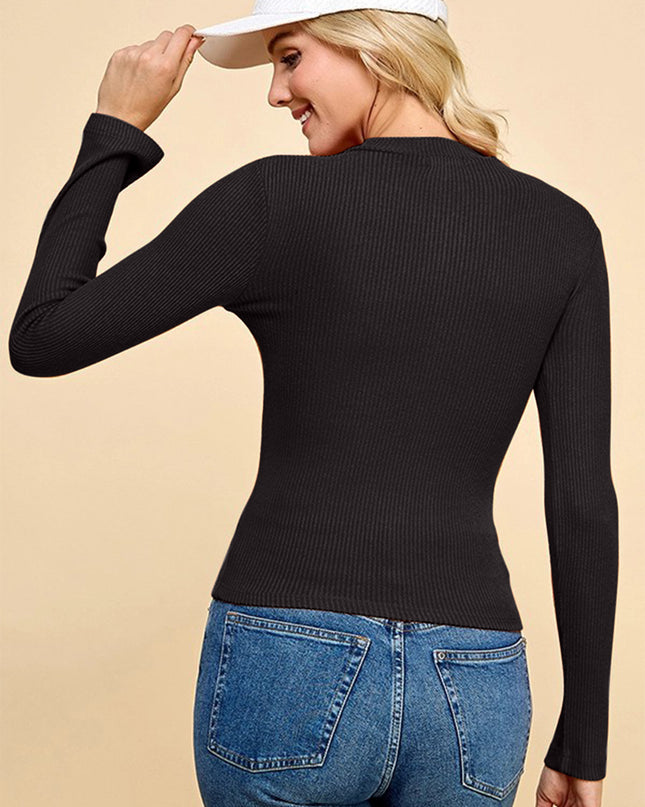Faith Apparel Half Zip Ribbed Long Sleeve Top