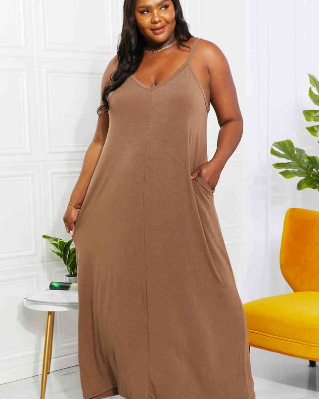 Zenana Full Size Beach Vibes Cami Maxi Dress in Mocha