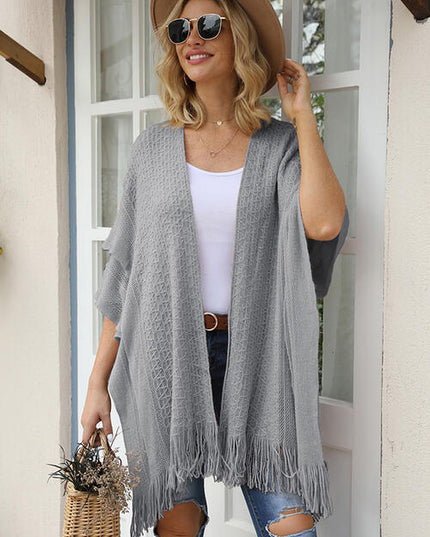 Fringe Hem Open Front Cardigan