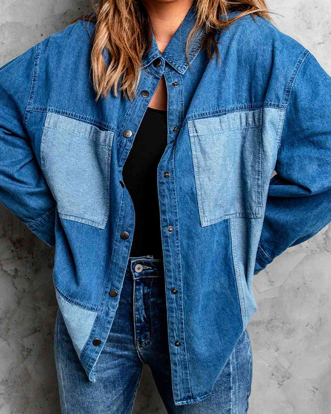 Color Block Snap Denim Jacket