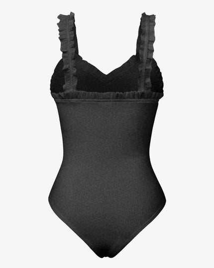 Ribbed Ruffle Trim Sleeveless Bodysuit