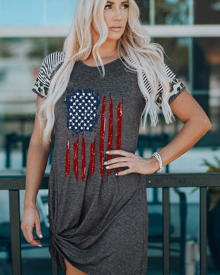 US Flag Graphic Twisted Raglan Sleeve Dress