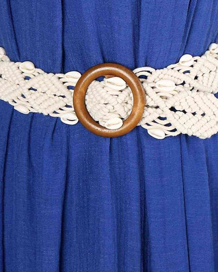Shell Braid Belt with Wood Buckle