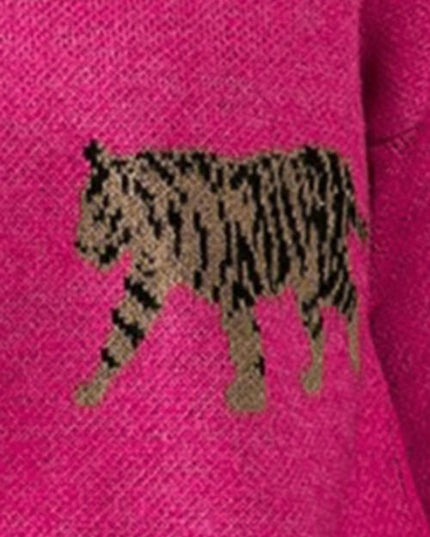 Tiger Pattern Round Neck Drop Shoulder Sweater