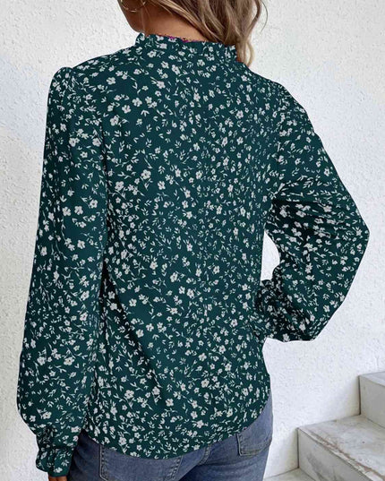 Notched Neck Flounce Sleeve Blouse