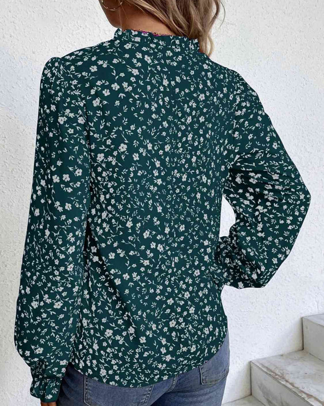 Notched Neck Flounce Sleeve Blouse
