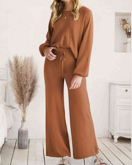 Long Sleeve Lounge Top and Drawstring Pants Set