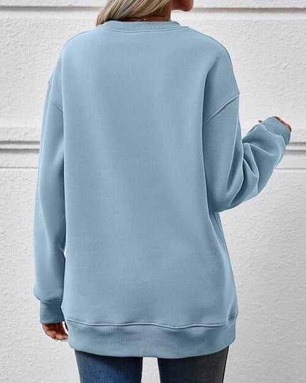 Letter Graphic Round Neck Long Sleeve Sweatshirt