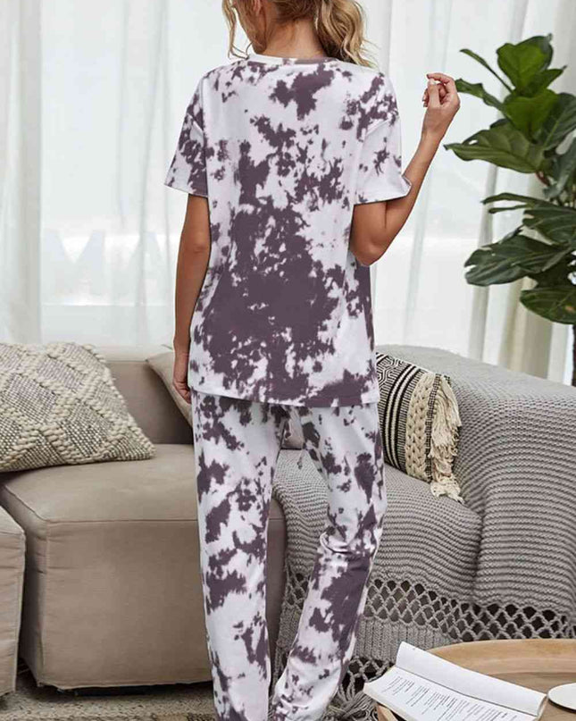 Tie-Dye Tee and Drawstring Waist Joggers Lounge Set