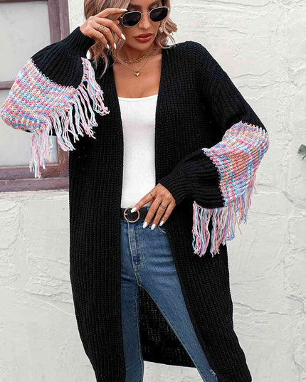 Fringe Sleeve Dropped Shoulder Cardigan