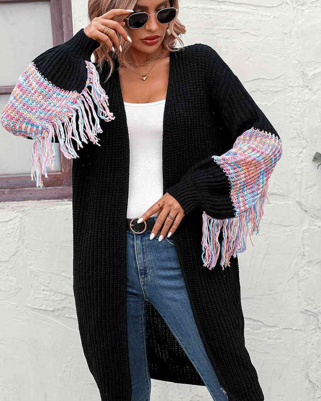 Fringe Sleeve Dropped Shoulder Cardigan