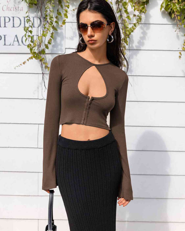Lone Sleeve Cutout Zip Up Crop Top