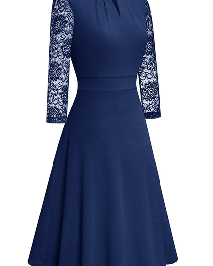 Round Neck Three-Quater Sleeve Cutout Dress