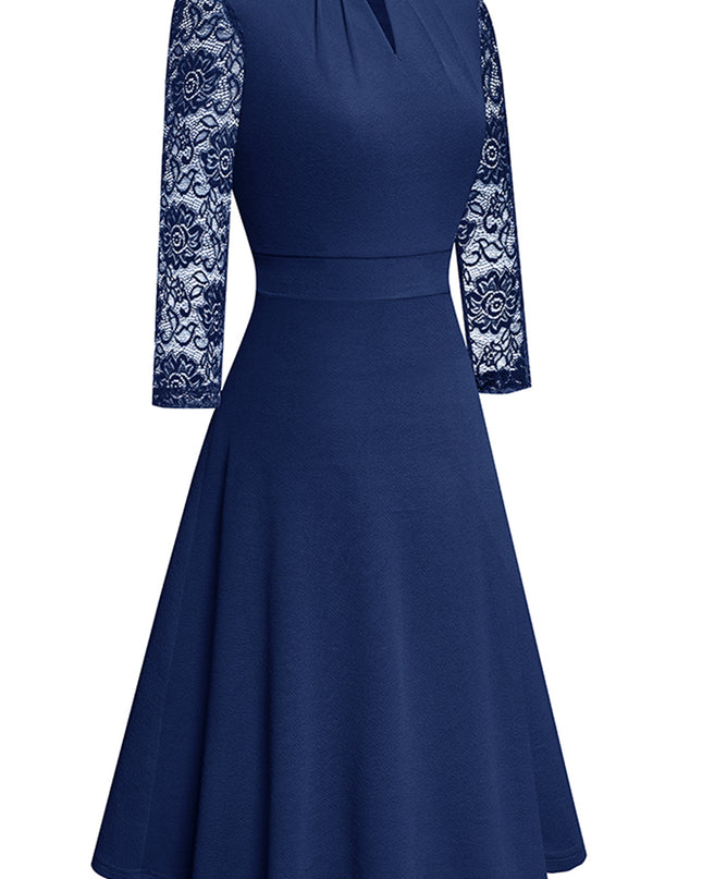 Round Neck Three-Quater Sleeve Cutout Dress