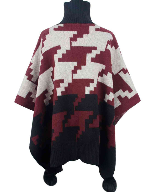 Turtleneck Pom-Pom Trim Poncho